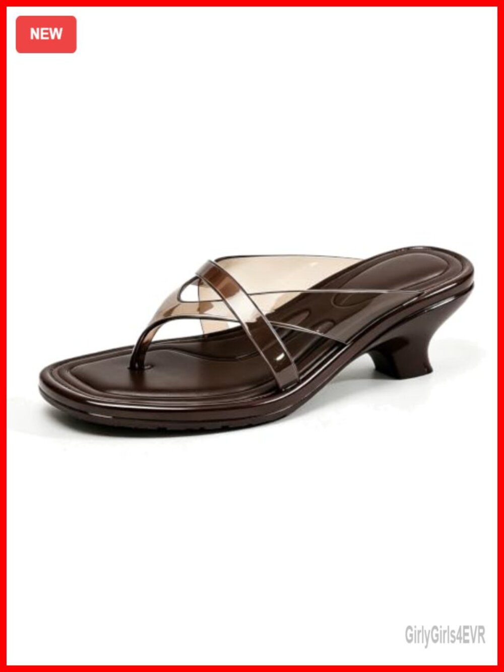 Women's Jelly Kitten Heels Flip Flops Square Toe Clear One Strap Slip On Low